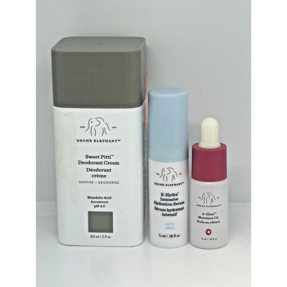 Drunk Elephant Skincare Set Sweet Pitti Deodorant, A-Gloei Oil+B-Hydra Serum 3Pc